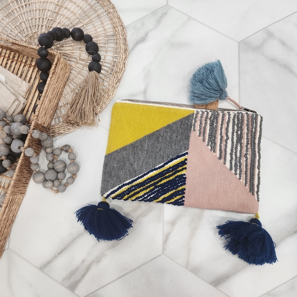 Paper Source Exclusive Handbags - [ PAPER SOURCE EXCLUSIVE] cutest BOHO HAND BAG/ POUCH WITH ZIPPER & POM POMS
